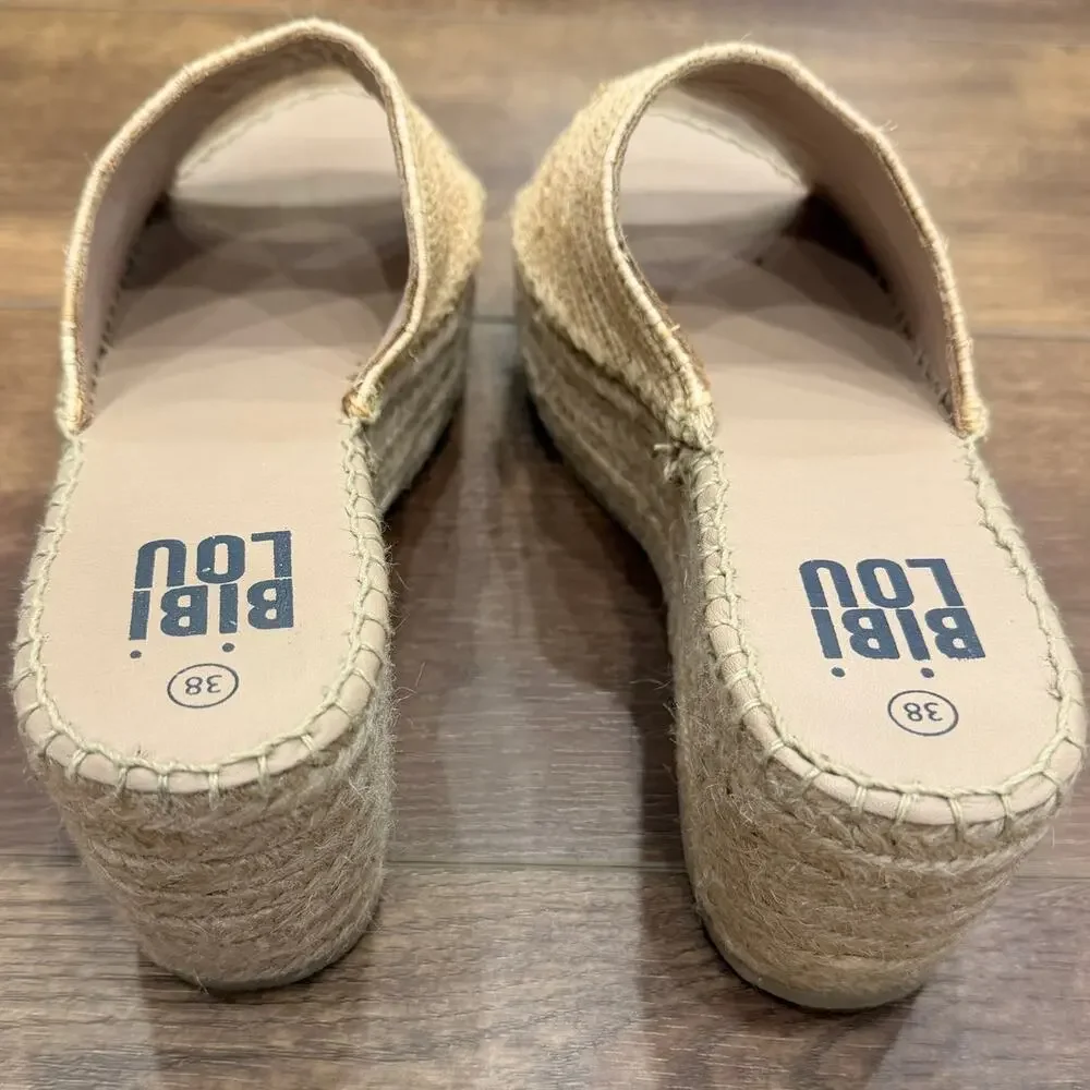 Bibi Lou Raffia Platform Espadrille Wedge Slide Sandals Natural 38